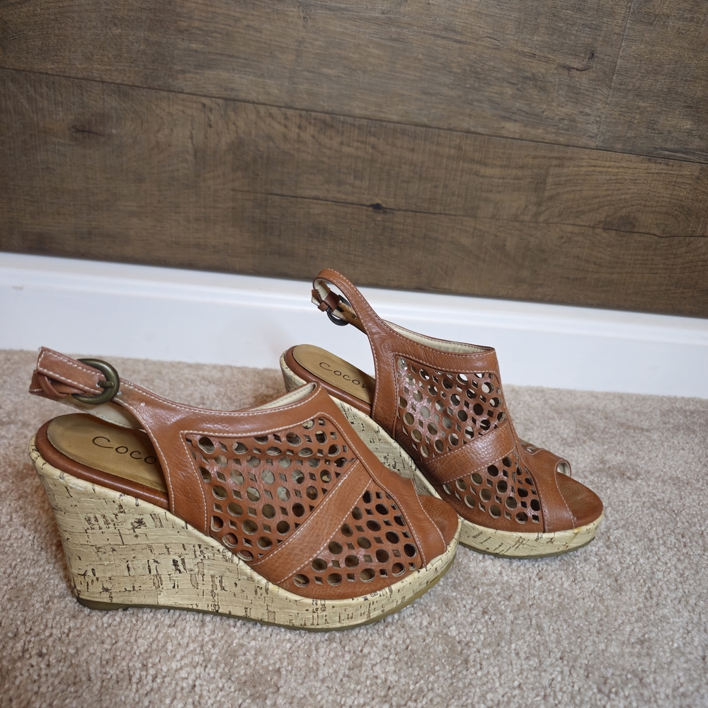 Coconuts by Matisse Brown Laser Cut Cork Wedge Sandals